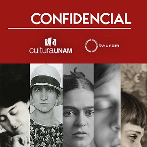 División en dos colores rojo en la parte superior con logos de Cultura UNAM y TV UNAM, así como el título del recurso, en la parte inferior fotografias de varias mujeres pioneras del feminismo